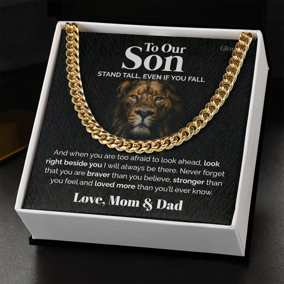 Pamaheart- To our Son - Stand tall - Cuban Link Chain, Gift For Man, Husband, Gift For Birthday, Christmas