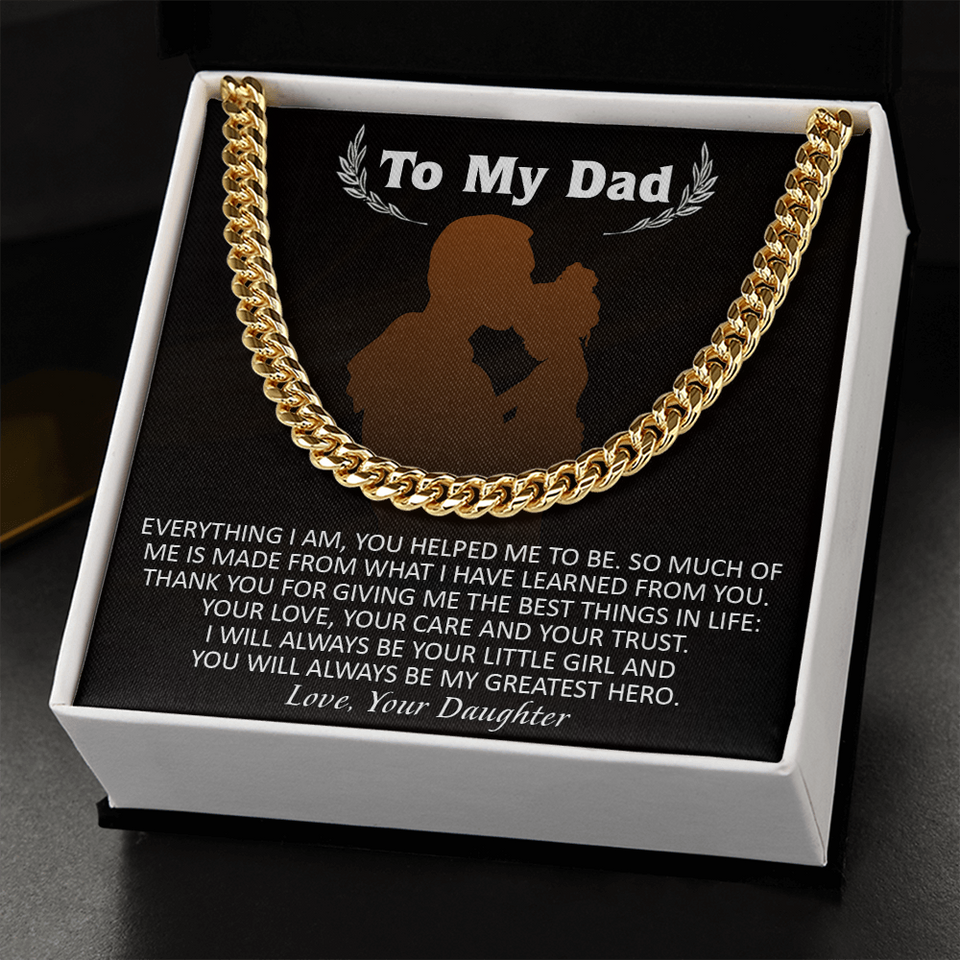 Necklace for Dad From Daughter, You Will Always Be My Greatest Hero, Birthday Gift, Father's Day Gift for Dad, Cuban Link Chain Necklace