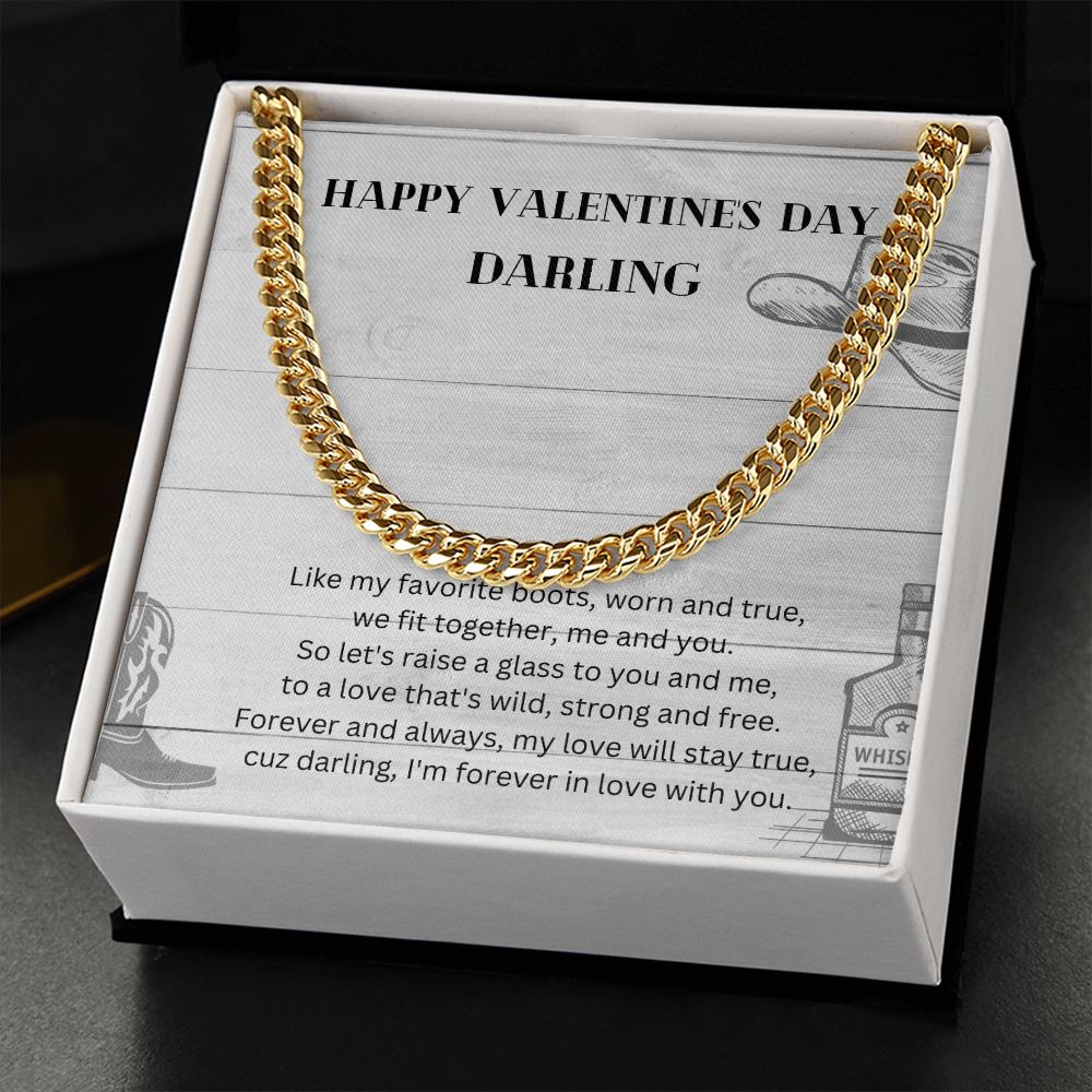 Happy Valentine's Day Darling Cuban Link Chain Necklace Gift For Mom, necklace For Wife, Gift For Mother's Day