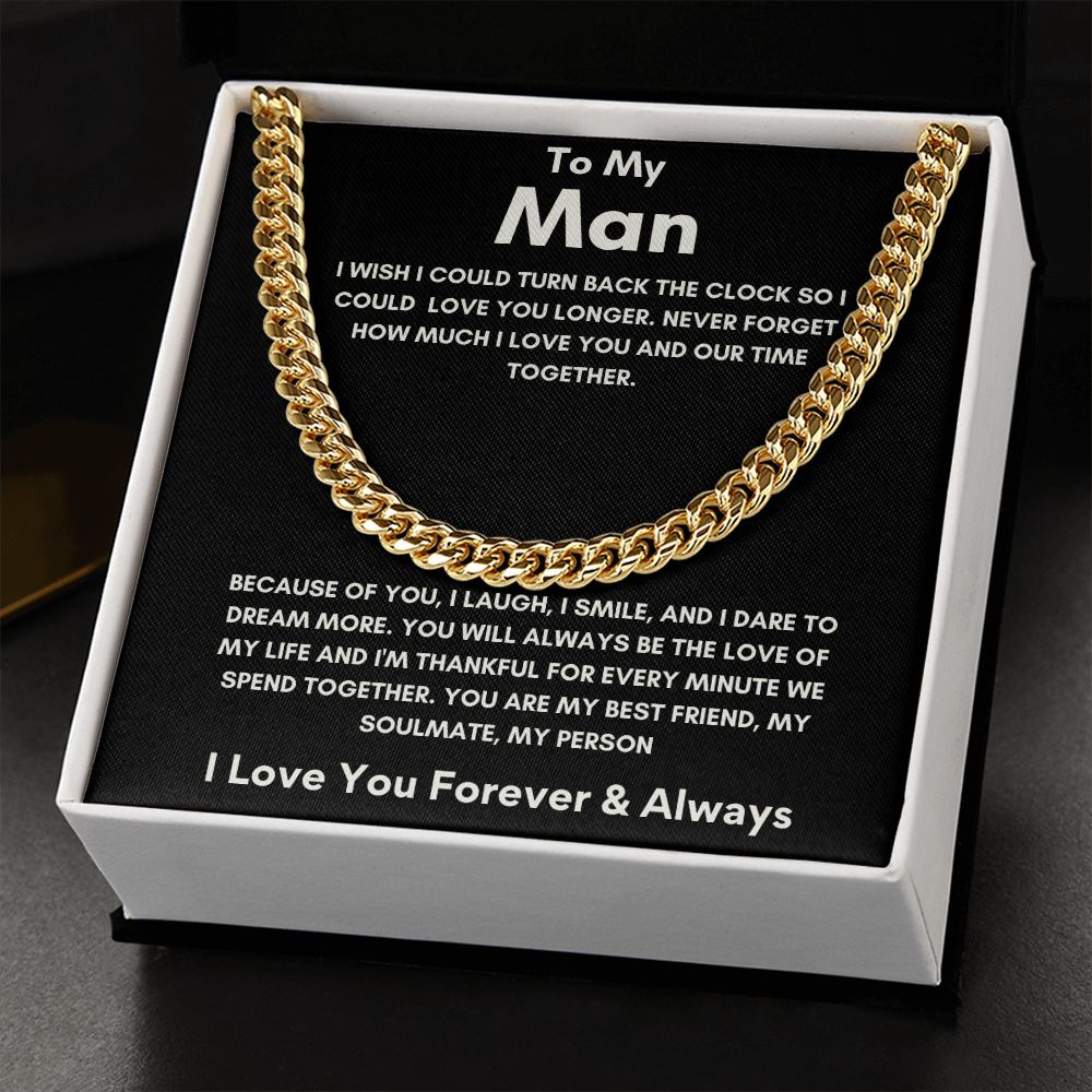 To My Man - Cuban Link Chain - Because of You - Black Card Gift For Mom, necklace For Wife, Gift For Mother's Day