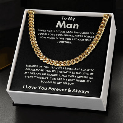 To My Man - Cuban Link Chain - Because of You - Black Card Gift For Mom, necklace For Wife, Gift For Mother's Day