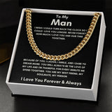 To My Man - Cuban Link Chain - Because of You - Black Card Gift For Mom, necklace For Wife, Gift For Mother's Day