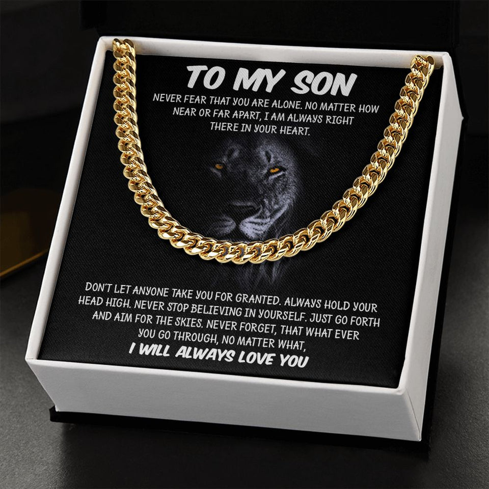 My Son | Never Fear - Cuban Link Chain Gift For Mom, necklace For Wife, Gift For Mother's Day