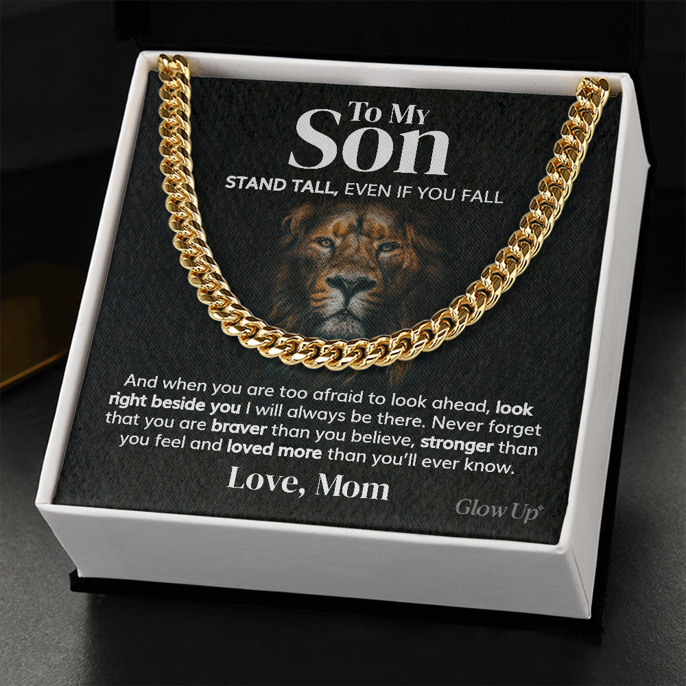 Pamaheart- To My Son - Stand Tall - From Mom - Cuban Link Chain, Gift For Man, Husband, Gift For Birthday, Christmas