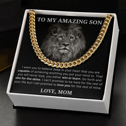 To My Amazing Son necklace, Believe - Length Adjustable Cuban Link Chain For Son