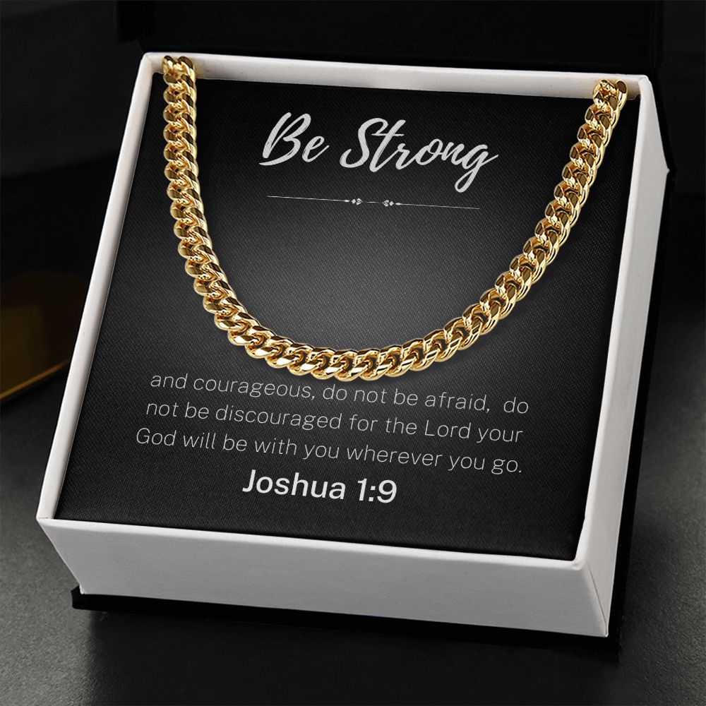 Be Strong Scripture Cuban Chain Link Necklace Gift For Mom, necklace For Wife, Gift For Mother's Day