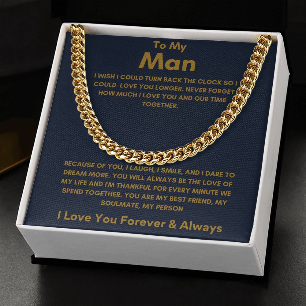 To My Man - Cuban Link Chain - Because of You - Blue Card Gift For Mom, necklace For Wife, Gift For Mother's Day