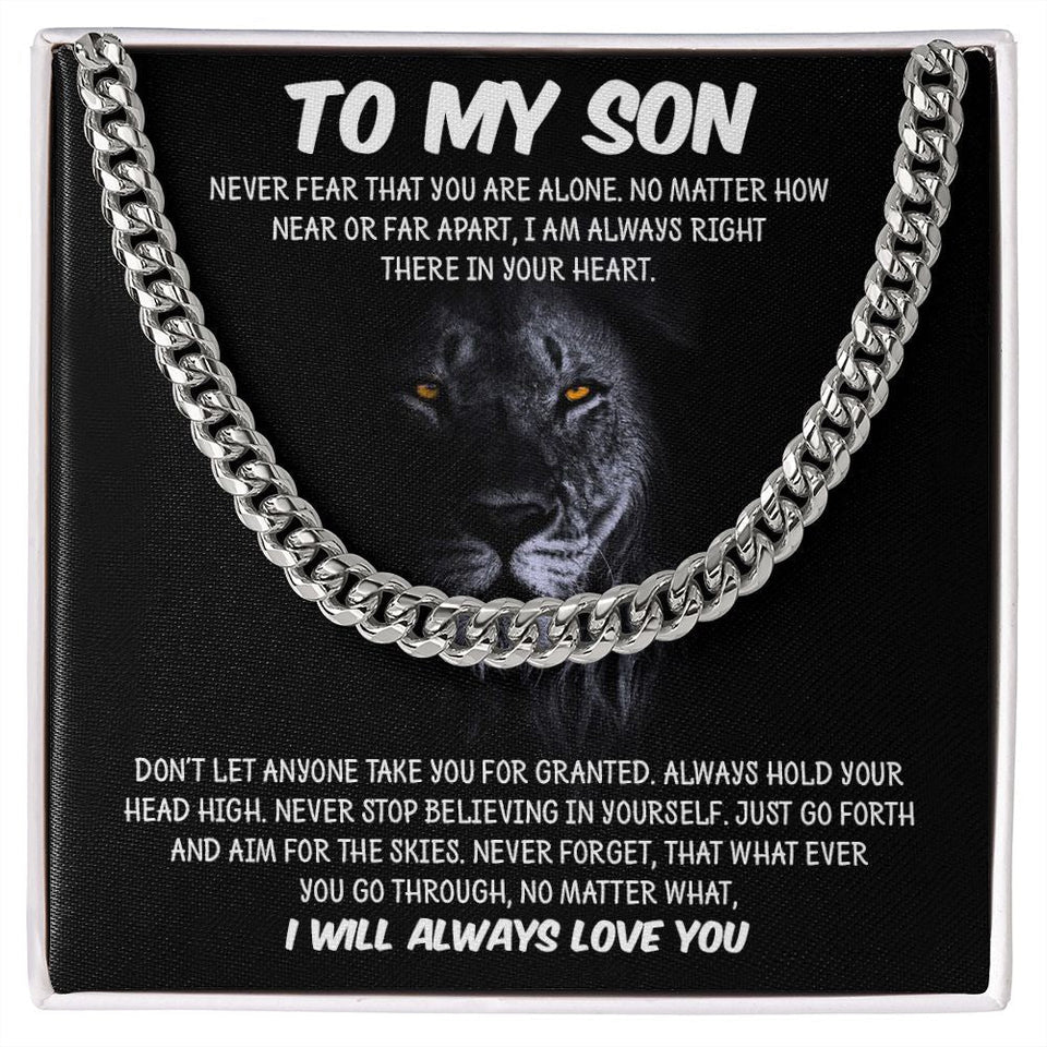 My Son | Never Fear - Cuban Link Chain Gift For Mom, necklace For Wife, Gift For Mother's Day