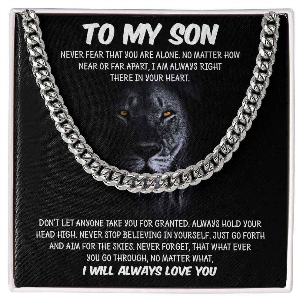 My Son | Never Fear - Cuban Link Chain Gift For Mom, necklace For Wife, Gift For Mother's Day