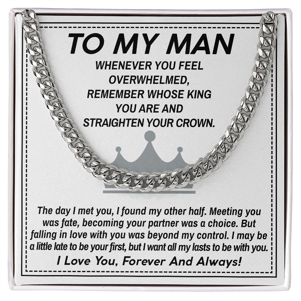 To My Man Cuban Link Chain Necklace King Gift For Mom, necklace For Wife, Gift For Mother's Day