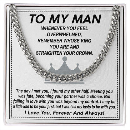 To My Man Cuban Link Chain Necklace King Gift For Mom, necklace For Wife, Gift For Mother's Day