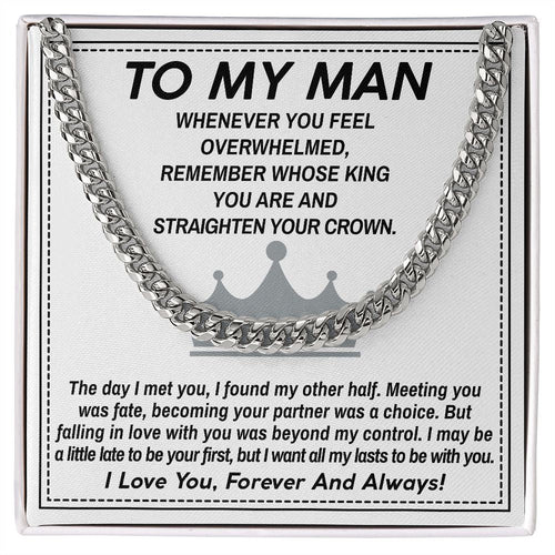 To My Man Cuban Link Chain Necklace King Gift For Mom, necklace For Wife, Gift For Mother's Day