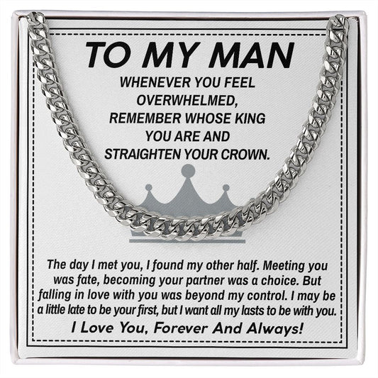 To My Man Cuban Link Chain Necklace King Gift For Mom, necklace For Wife, Gift For Mother's Day
