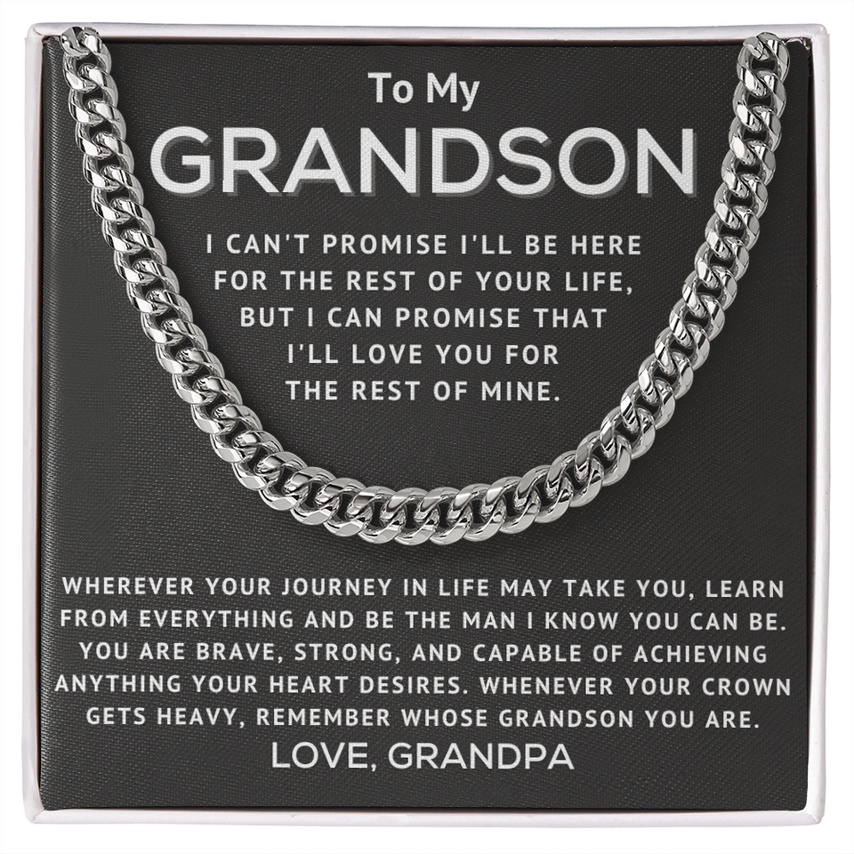 Grandson from Grandpa Necklace - Learn From Everything - Cuban Link Chain Necklace