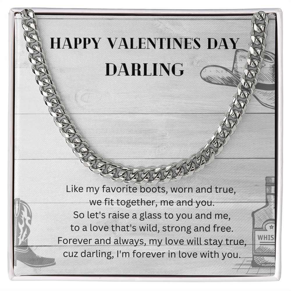 Happy Valentine's Day Darling Cuban Link Chain Necklace Gift For Mom, necklace For Wife, Gift For Mother's Day