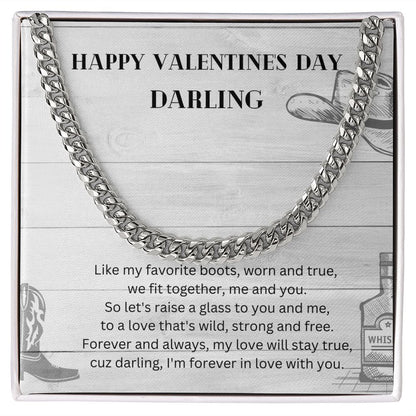 Happy Valentine's Day Darling Cuban Link Chain Necklace Gift For Mom, necklace For Wife, Gift For Mother's Day
