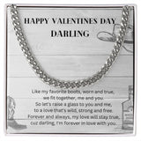 Happy Valentine's Day Darling Cuban Link Chain Necklace Gift For Mom, necklace For Wife, Gift For Mother's Day