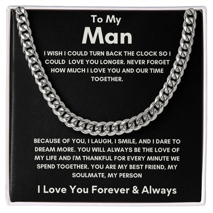 To My Man - Cuban Link Chain - Because of You - Black Card Gift For Mom, necklace For Wife, Gift For Mother's Day