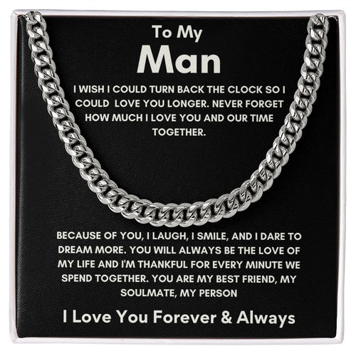 To My Man - Cuban Link Chain - Because of You - Black Card Gift For Mom, necklace For Wife, Gift For Mother's Day