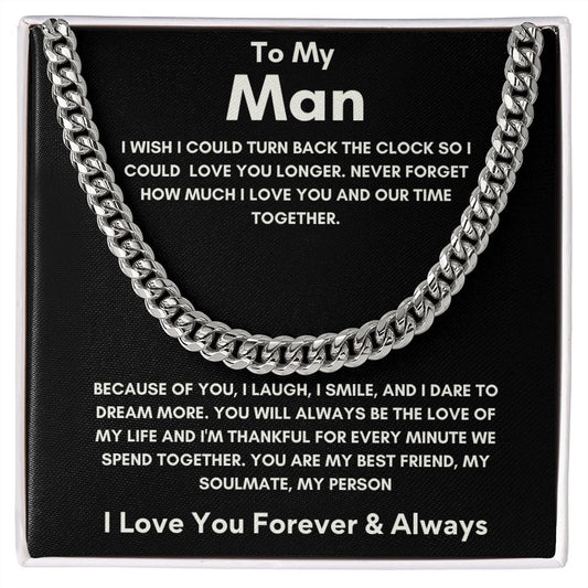 To My Man - Cuban Link Chain - Because of You - Black Card Gift For Mom, necklace For Wife, Gift For Mother's Day