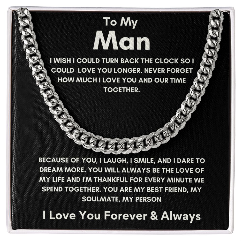 To My Man - Cuban Link Chain - Because of You - Black Card Gift For Mom, necklace For Wife, Gift For Mother's Day
