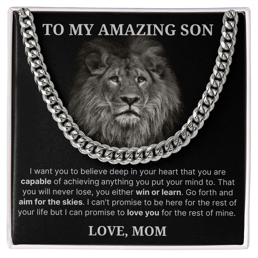 To My Amazing Son necklace, Believe - Length Adjustable Cuban Link Chain For Son