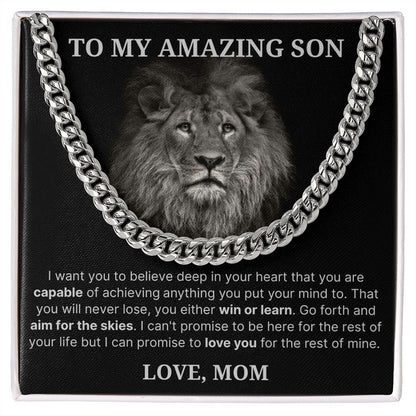 To My Amazing Son necklace, Believe - Length Adjustable Cuban Link Chain For Son