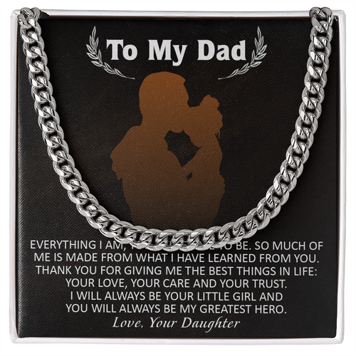 Necklace for Dad From Daughter, You Will Always Be My Greatest Hero, Birthday Gift, Father's Day Gift for Dad, Cuban Link Chain Necklace