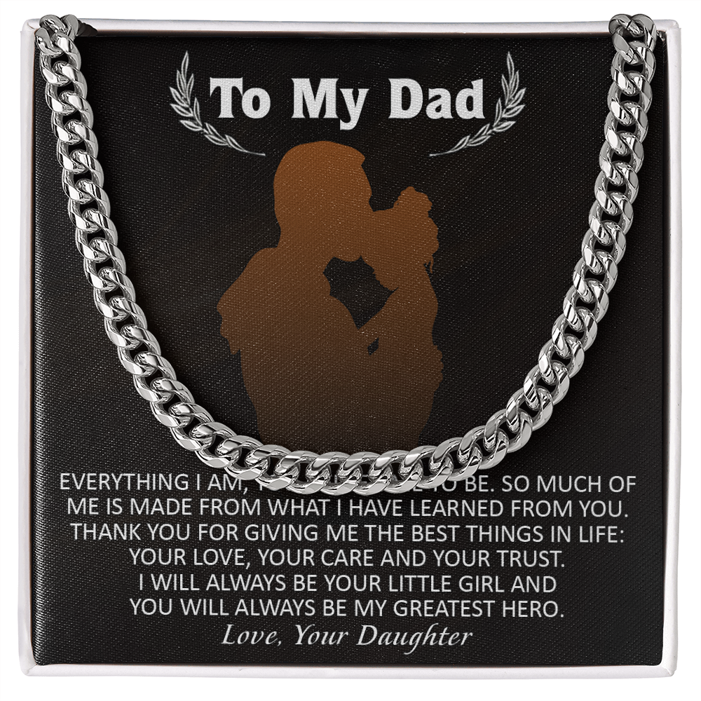 Necklace for Dad From Daughter, You Will Always Be My Greatest Hero, Birthday Gift, Father's Day Gift for Dad, Cuban Link Chain Necklace