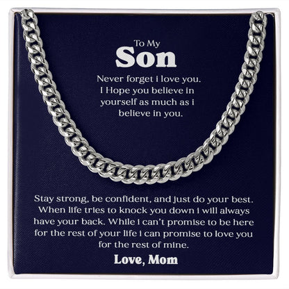 To My Son Gift From Mom I Never Forget I Love You I Cuban Link Chain Necklace