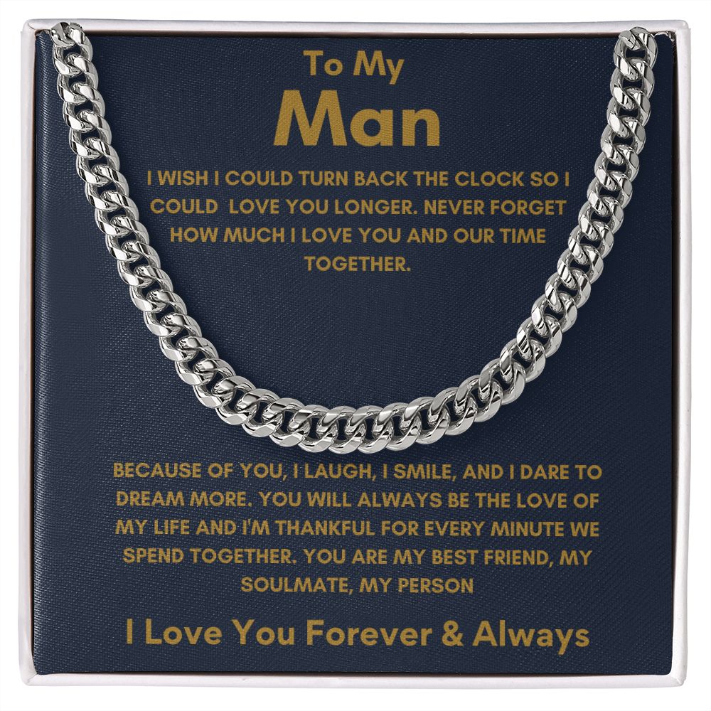 To My Man - Cuban Link Chain - Because of You - Blue Card Gift For Mom, necklace For Wife, Gift For Mother's Day