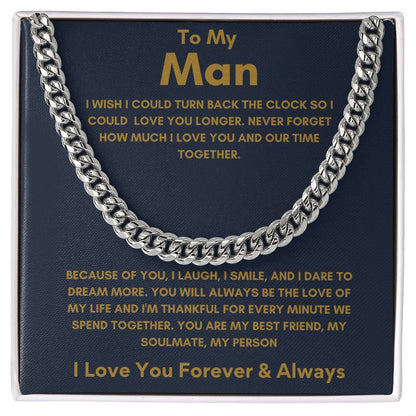 To My Man - Cuban Link Chain - Because of You - Blue Card Gift For Mom, necklace For Wife, Gift For Mother's Day