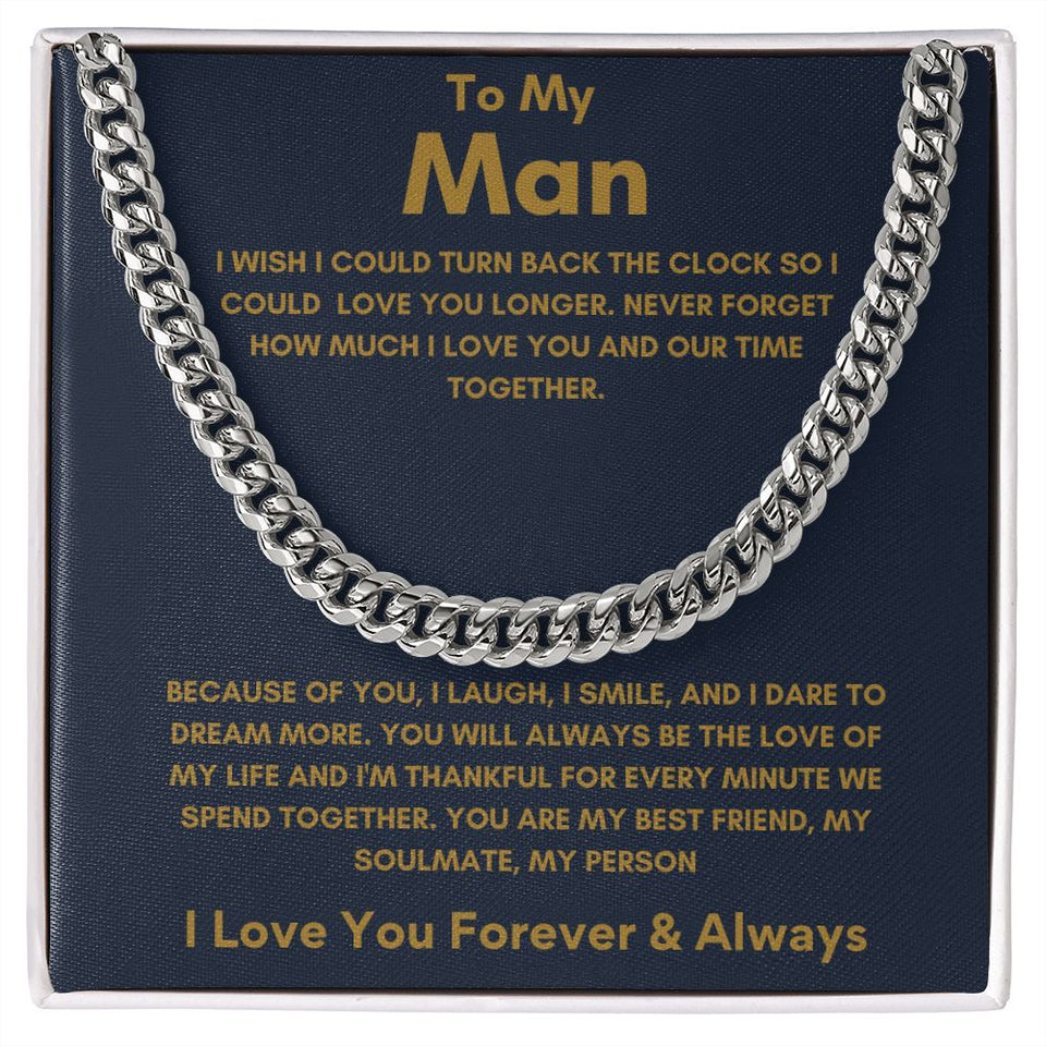 To My Man - Cuban Link Chain - Because of You - Blue Card Gift For Mom, necklace For Wife, Gift For Mother's Day