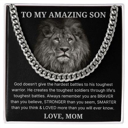 Through Life's Toughest Battles - Length Adjustable Cuban Link Chain For Son