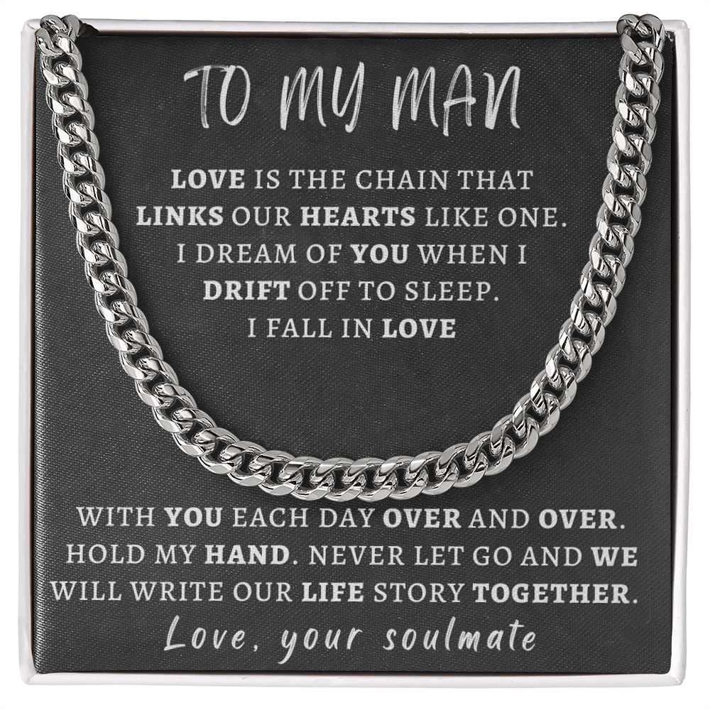 Necklace for Man - We Will Write Our Life Story Together, Birthday Gift for Man, Anniversary Gift, Cuban Link Chain Necklace