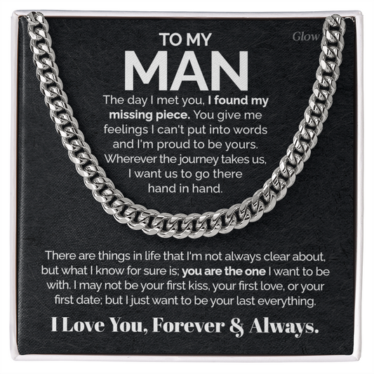 Pamaheart- To my Man - I found my missing piece - Cuban Link Chain, Gift For Man, Husband, Gift For Birthday, Christmas