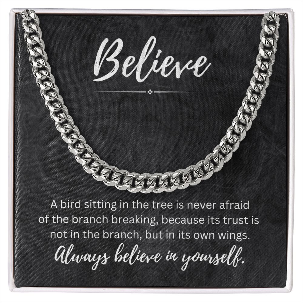 Believe In Yourself Cuban Chain Link Necklace Gift For Mom, necklace For Wife, Gift For Mother's Day