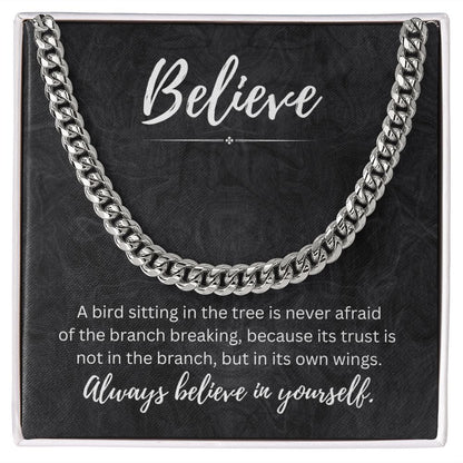 Believe In Yourself Cuban Chain Link Necklace Gift For Mom, necklace For Wife, Gift For Mother's Day