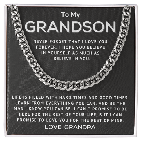 To My Grandson Necklace From Grandpa - Never Forget That I Love You Learn From Everything - Cuban Link Chain Necklace