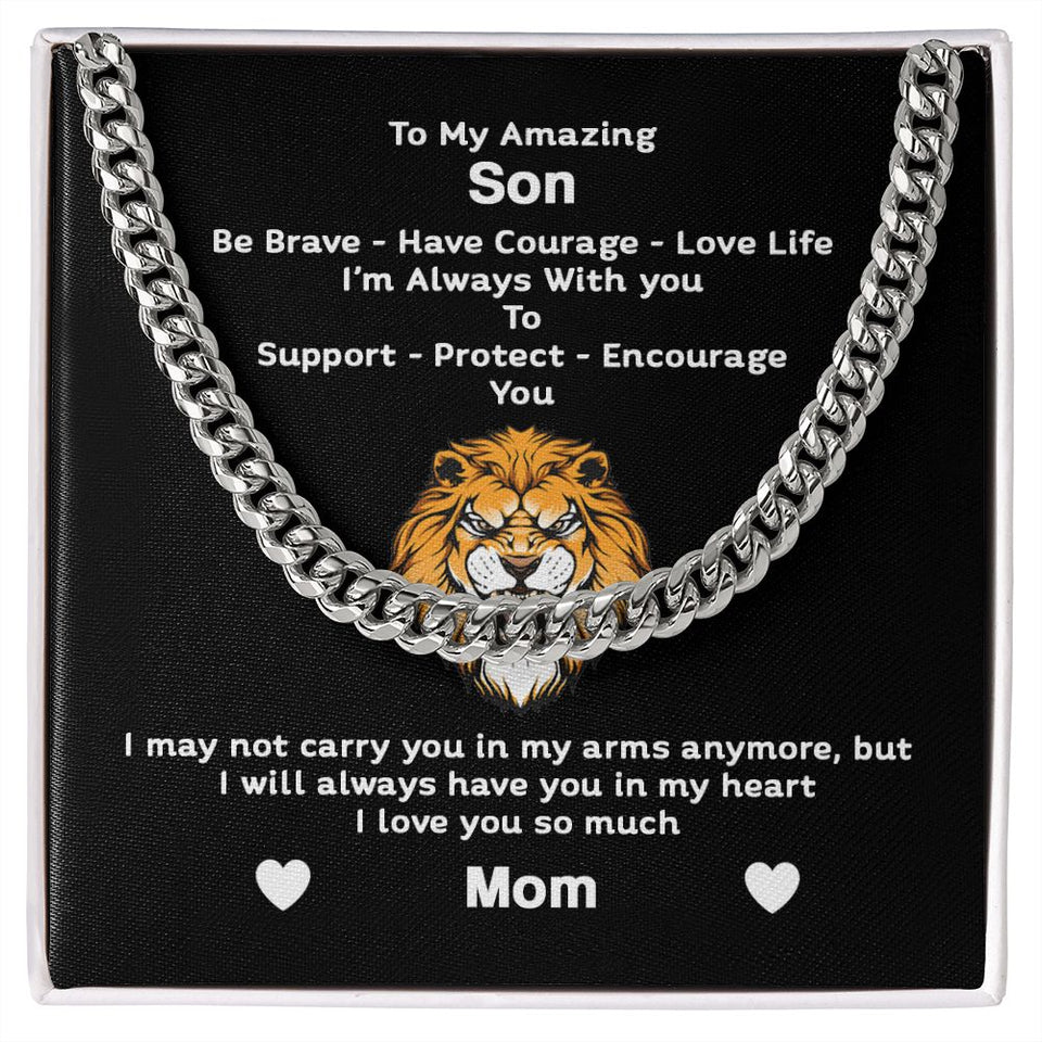 To My Son From Mom I Be Brave Have Love Life I Cuban Link Chain Necklace