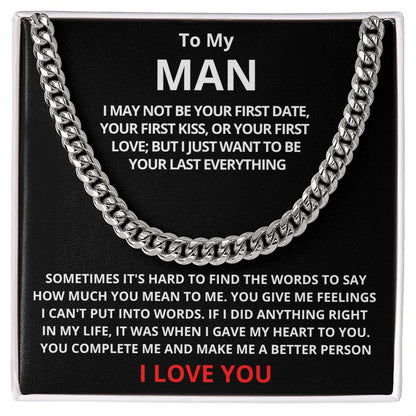 To My Man Cuban Link Chain (Stainless Steel) Gift For Mom, necklace For Wife, Gift For Mother's Day