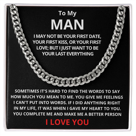 To My Man Cuban Link Chain (Stainless Steel) Gift For Mom, necklace For Wife, Gift For Mother's Day