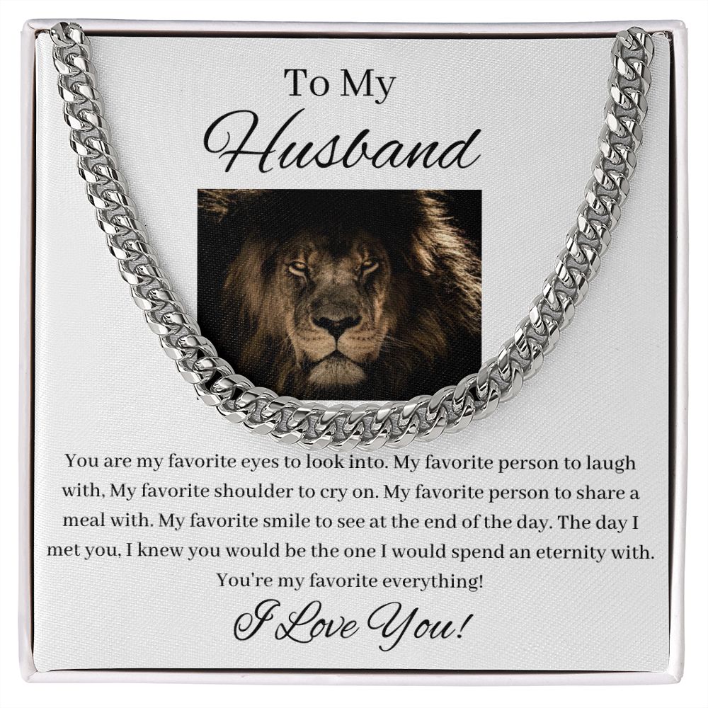 To My Husband - My Favorite Everything - Cuban Link Chain - White Card