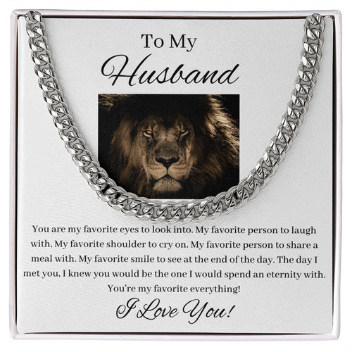 To My Husband - My Favorite Everything - Cuban Link Chain - White Card