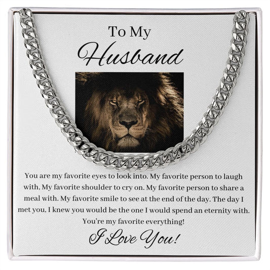 To My Husband - My Favorite Everything - Cuban Link Chain - White Card