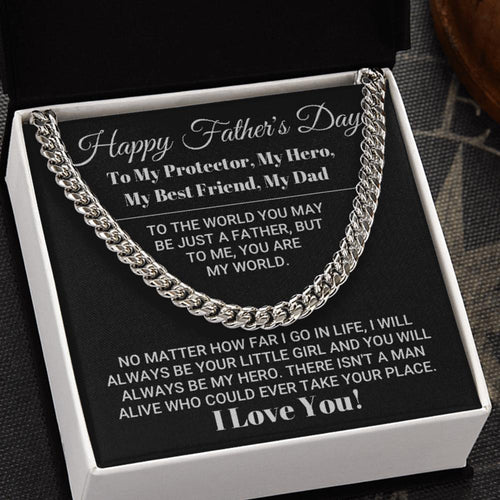 Cuban Link Chain Necklace Gift for Dad - My Dad My World Father's Day Gift, Necklace for Father