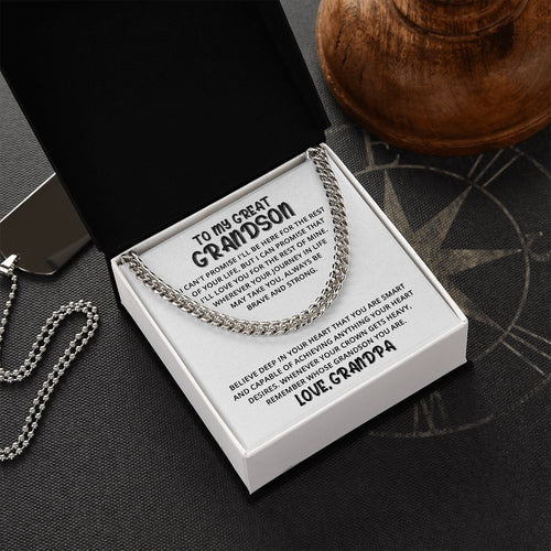 To My Great Grandson - Great Heart Love, Grandpa - Cuban Link Chain Necklace