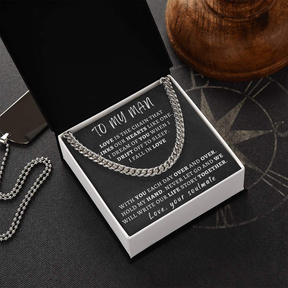 Necklace for Man - We Will Write Our Life Story Together, Birthday Gift for Man, Anniversary Gift, Cuban Link Chain Necklace