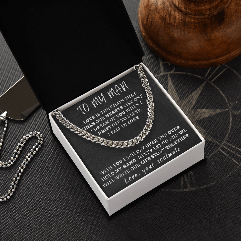 Necklace for Man - We Will Write Our Life Story Together, Birthday Gift for Man, Anniversary Gift, Cuban Link Chain Necklace