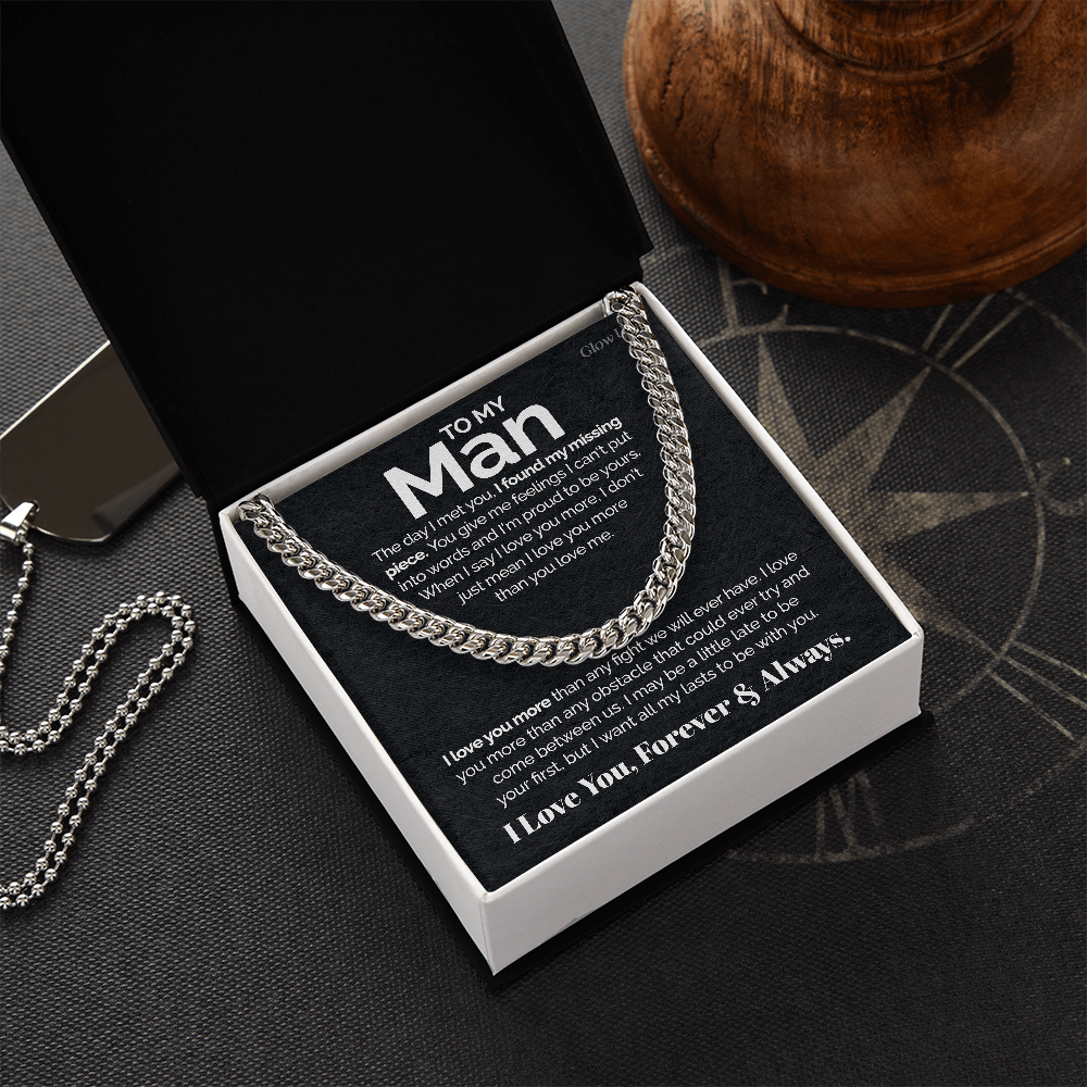 Pamaheart- To my Man - I love you more - Cuban Link Chain, Gift For Man, Husband, Gift For Birthday, Christmas